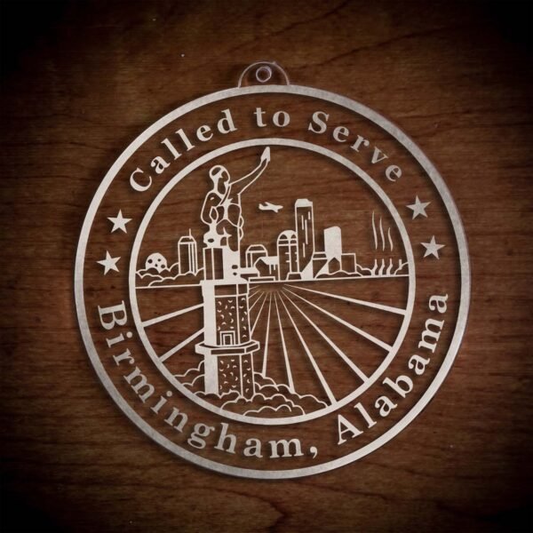 LDS Alabama Birmingham Mission Christmas Ornament laying on a Wooden Background