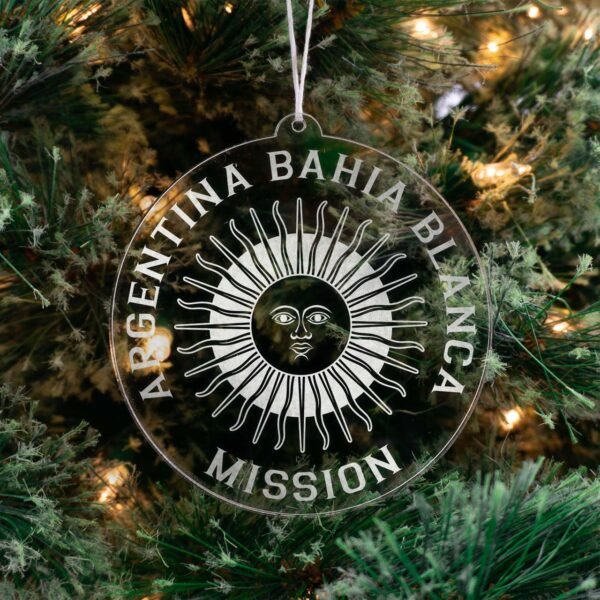 LDS Argentina Bahia Blanca Mission Christmas Ornament hanging on a Tree