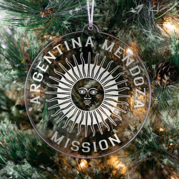 LDS Argentina Mendoza Mission Christmas Ornament hanging on a Tree