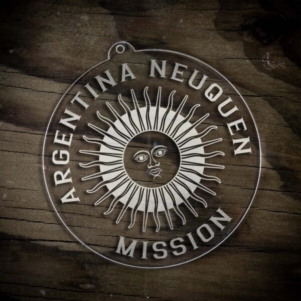 LDS Argentina Neuquen Mission Christmas Ornament laying on a Wooden Background