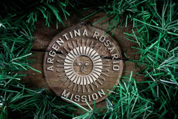 LDS Argentina Rosario Mission Christmas Ornament surrounded by a Simple Reef