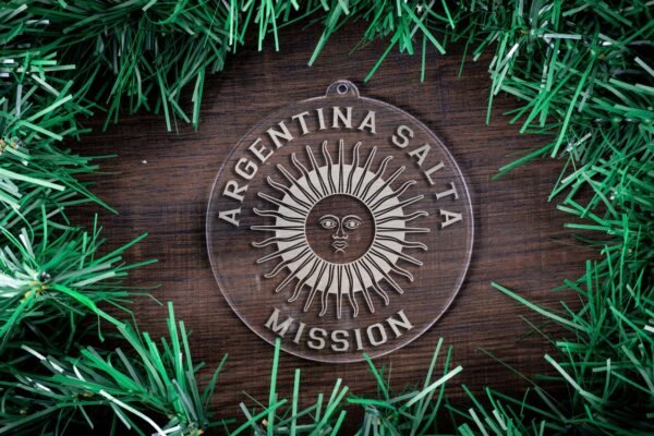 LDS Argentina Salta Mission Christmas Ornament surrounded by a Simple Reef