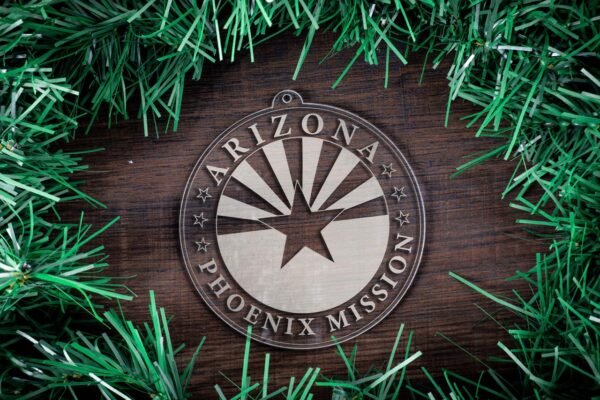 LDS Arizona Phoenix Mission Christmas Ornament surrounded by a Simple Reef