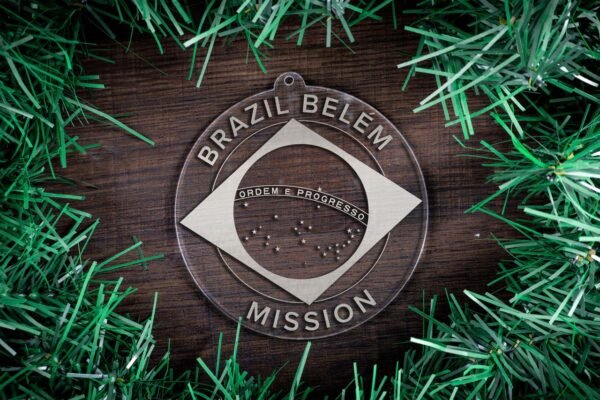 LDS Brazil Belem Mission Christmas Ornament surrounded by a Simple Reef