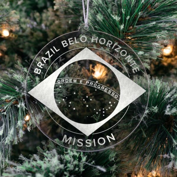 LDS Brazil Belo Horizonte Mission Christmas Ornament hanging on a Tree
