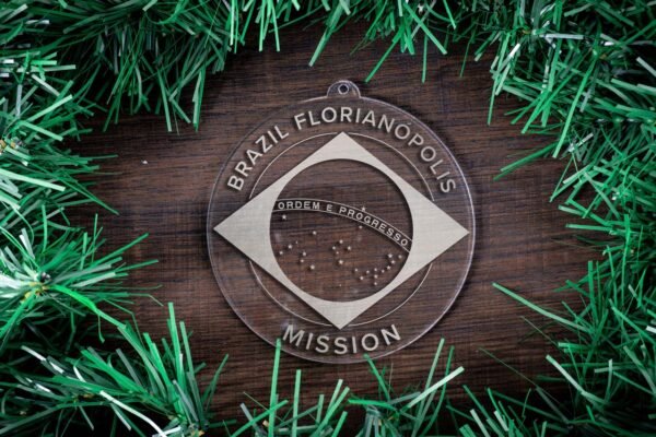 LDS Brazil Florianopolis Mission Christmas Ornament surrounded by a Simple Reef