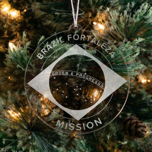 LDS Brazil Fortaleza Mission Christmas Ornament hanging on a Tree