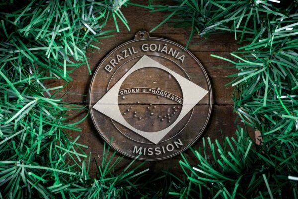 LDS Brazil Goiania Mission Christmas Ornament surrounded by a Simple Reef