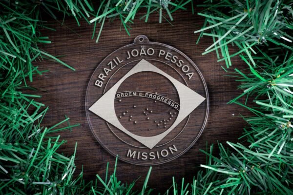 LDS Brazil Joao Pessoa Mission Christmas Ornament surrounded by a Simple Reef