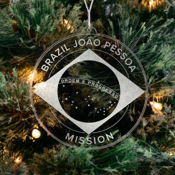 LDS Brazil Joao Pessoa Mission Christmas Ornament hanging on a Tree