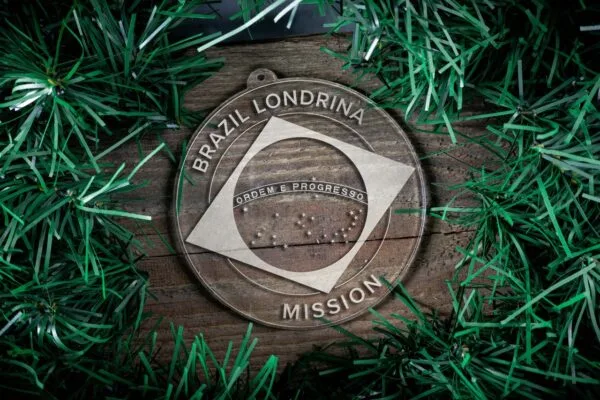 LDS Brazil Londrina Mission Christmas Ornament surrounded by a Simple Reef