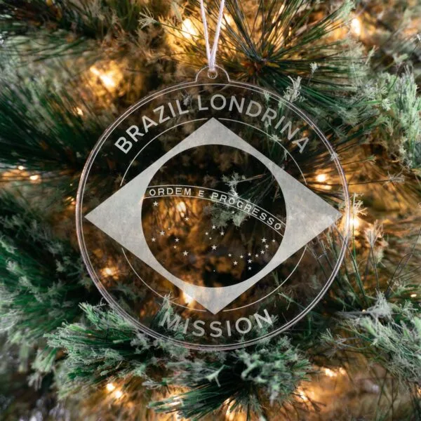 LDS Brazil Londrina Mission Christmas Ornament hanging on a Tree