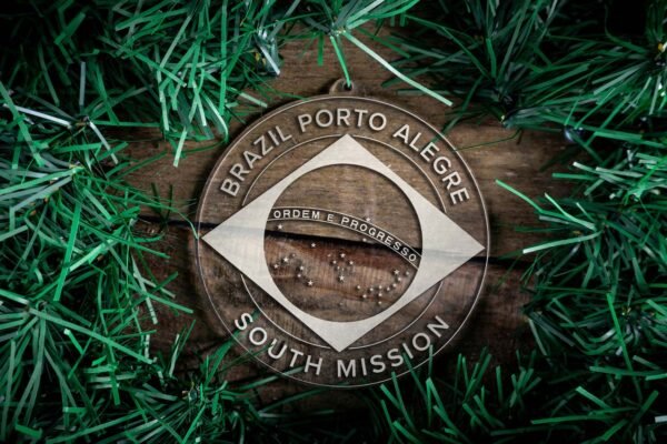 LDS Brazil Porto Alegre South Mission Christmas Ornament surrounded by a Simple Reef