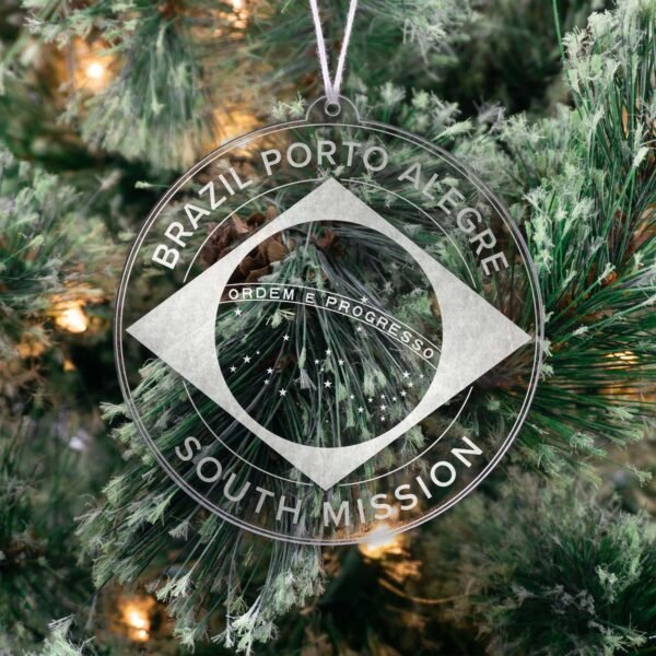 LDS Brazil Porto Alegre South Mission Christmas Ornament hanging on a Tree