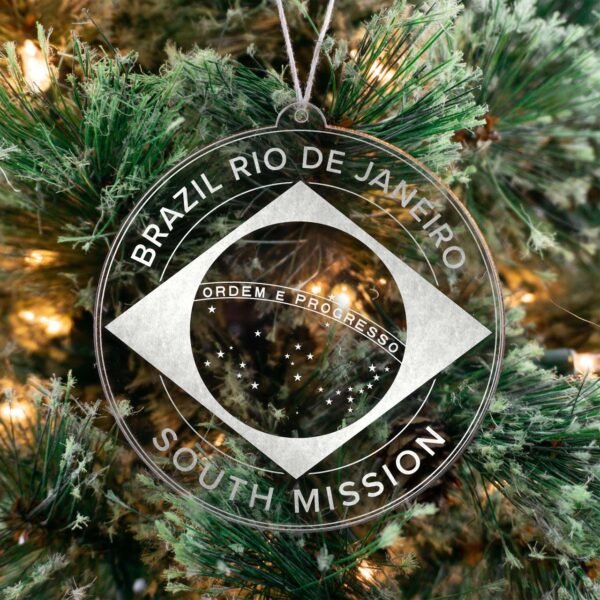 LDS Brazil Rio de Janeiro South Mission Christmas Ornament hanging on a Tree