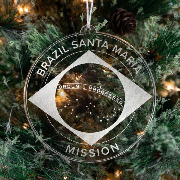LDS Brazil Santa Maria Mission Christmas Ornament hanging on a Tree