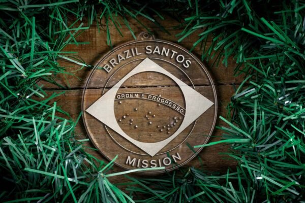 LDS Brazil Santos Mission Christmas Ornament surrounded by a Simple Reef
