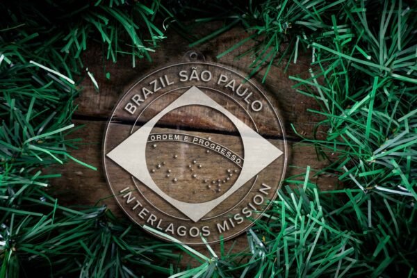 LDS Brazil Sao Paulo Interlagos Mission Christmas Ornament surrounded by a Simple Reef