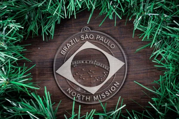 LDS Brazil Sao Paulo North Mission Christmas Ornament surrounded by a Simple Reef