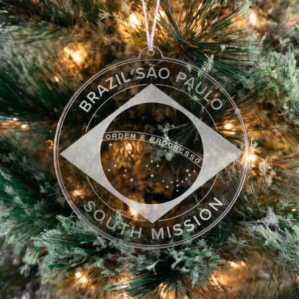 LDS Brazil Sao Paulo South Mission Christmas Ornament hanging on a Tree