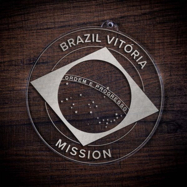 LDS Brazil Vitoria Mission Christmas Ornament laying on a Wooden Background
