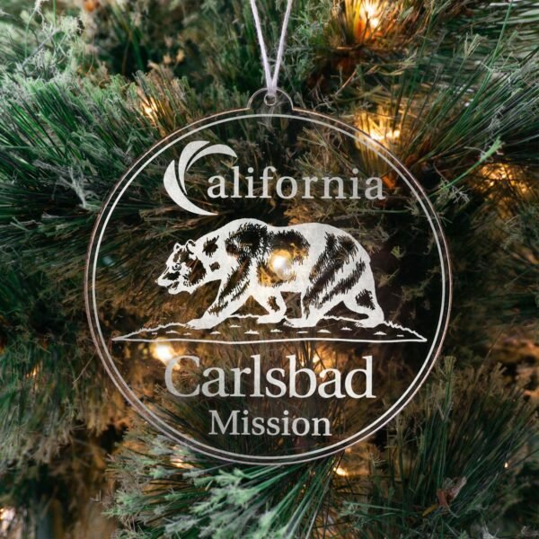 LDS California Carlsbad Mission Christmas Ornament hanging on a Tree