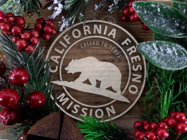 LDS California Fresno Mission Christmas Ornament with Christmas Decorations