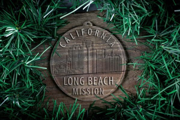 LDS California Long Beach Mission Christmas Ornament surrounded by a Simple Reef