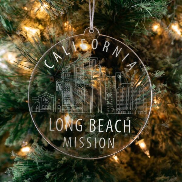 LDS California Long Beach Mission Christmas Ornament hanging on a Tree