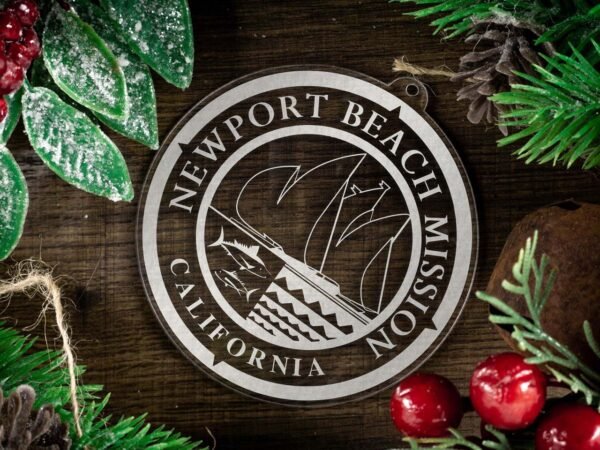 LDS California Newport Beach Mission Christmas Ornament with Christmas Decorations