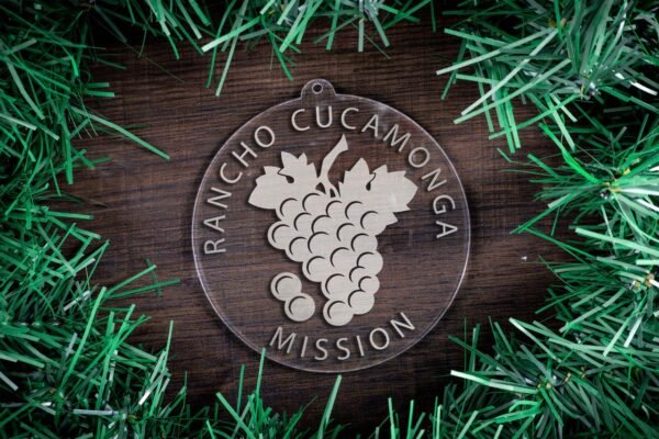 LDS California Rancho Cucamonga Mission Christmas Ornament surrounded by a Simple Reef