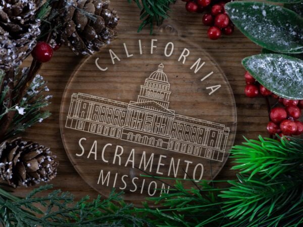 LDS California Sacramento Mission Christmas Ornament with Christmas Decorations