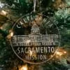 LDS California Sacramento Mission Christmas Ornament hanging on a Tree