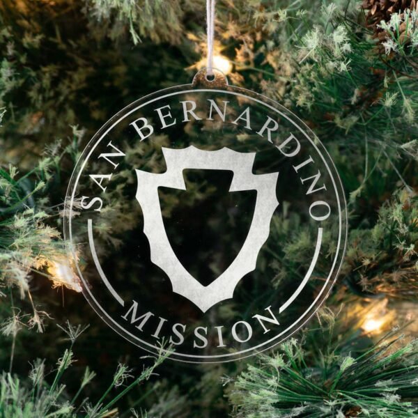 LDS California San Bernardino Mission Christmas Ornament hanging on a Tree