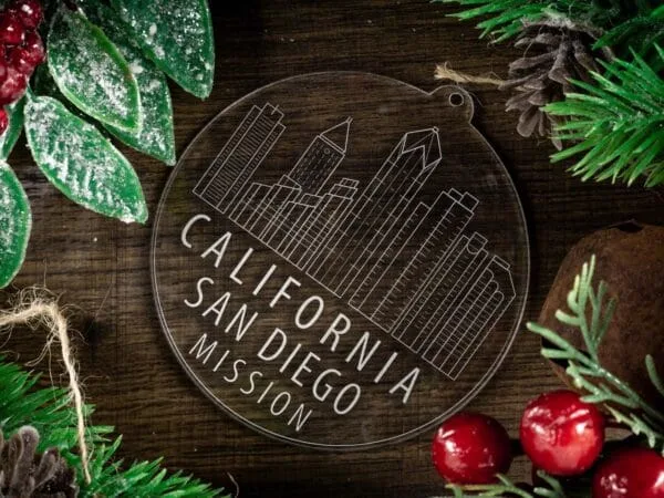 LDS California San Diego Mission Christmas Ornament with Christmas Decorations
