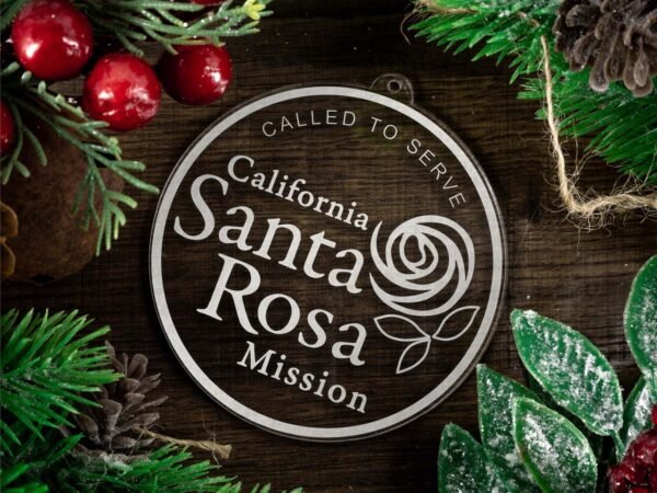 LDS California Santa Rosa Mission Christmas Ornament with Christmas Decorations