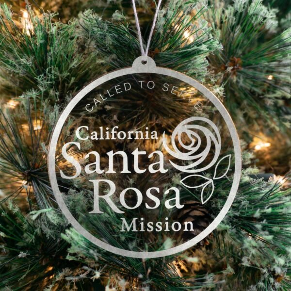 LDS California Santa Rosa Mission Christmas Ornament hanging on a Tree