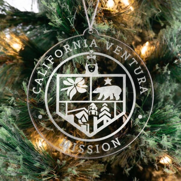 LDS California Ventura Mission Christmas Ornament hanging on a Tree