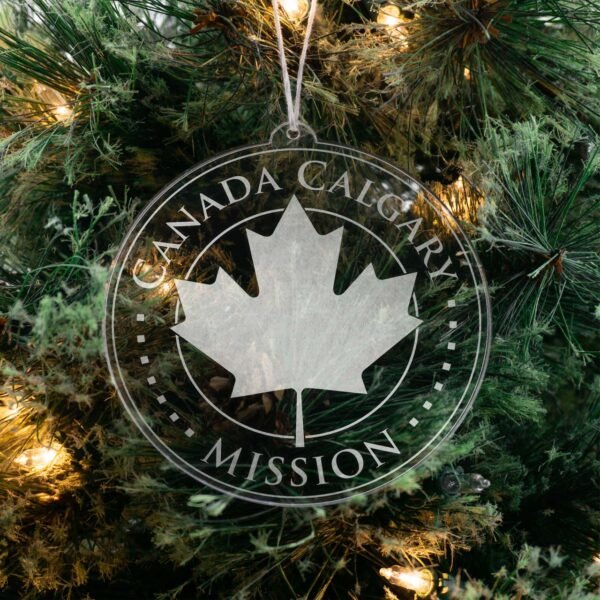 LDS Canada Calgary Mission Christmas Ornament hanging on a Tree