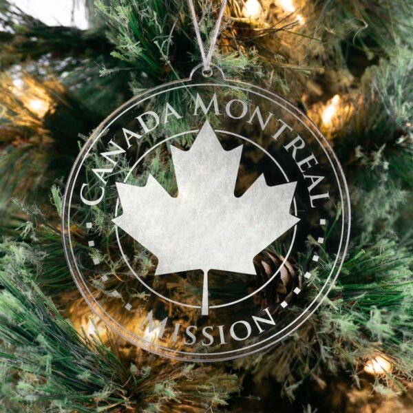 LDS Canada Montreal Mission Christmas Ornament hanging on a Tree