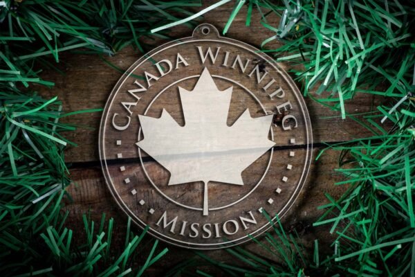 LDS Canada Winnipeg Mission Christmas Ornament surrounded by a Simple Reef