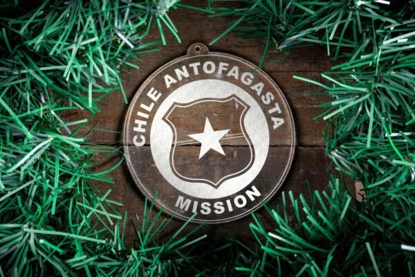 LDS Chile Antofagasta Mission Christmas Ornament surrounded by a Simple Reef