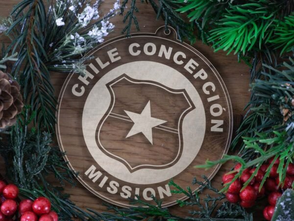 LDS Chile Concepcion Mission Christmas Ornament with Christmas Decorations