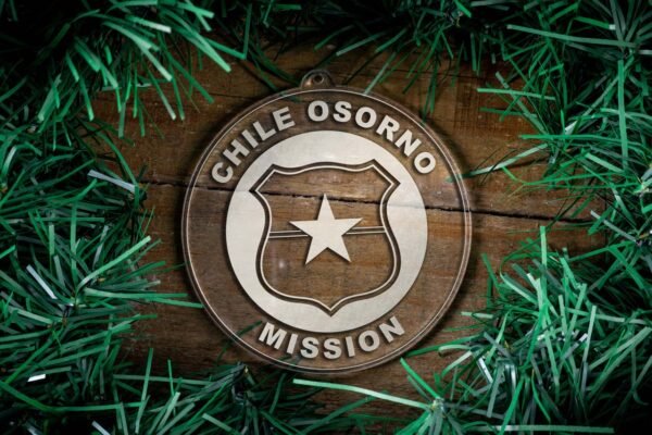 LDS Chile Osorno Mission Christmas Ornament surrounded by a Simple Reef