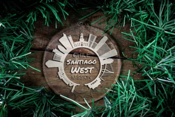 LDS Chile Santiago West Mission Christmas Ornament surrounded by a Simple Reef