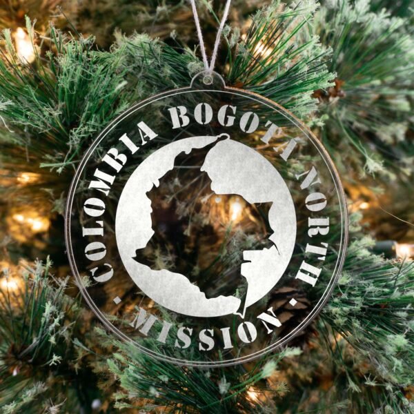 LDS Colombia Bogota North Mission Christmas Ornament hanging on a Tree