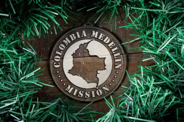 LDS Colombia Medellin Mission Christmas Ornament surrounded by a Simple Reef