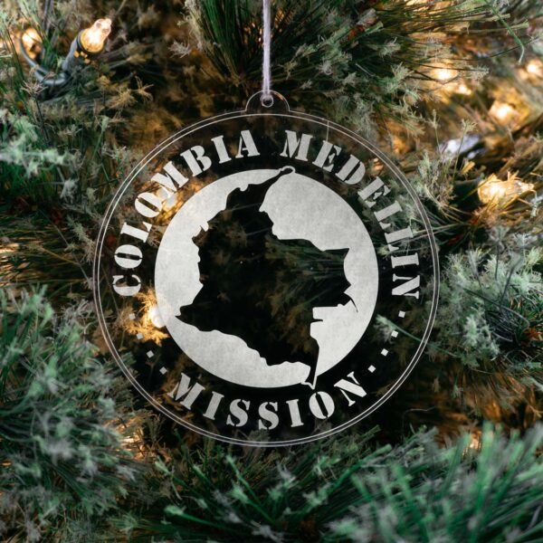 LDS Colombia Medellin Mission Christmas Ornament hanging on a Tree
