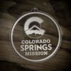 LDS Colorado Colorado Springs Mission Christmas Ornament laying on a Wooden Background