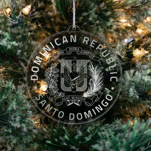 LDS Dominican Republic Santo Domingo East Mission Christmas Ornament hanging on a Tree